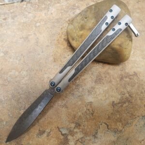 THEONE Titanium manico with fibra di carbonio inlay EX-10 damascato butterfly slash coltello