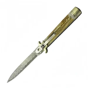 9-pollici antler damascato steel lama stiletto heel coltello
