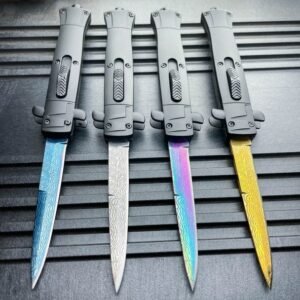 9 pollici Auto coltello Italian Stiletto Style coltello OTF damascato Etch