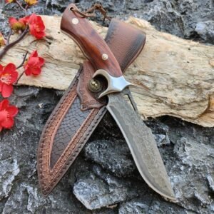 Drop Point coltello lama fissa Hunting Survival Combat Outdoor damascato Steel Wood
