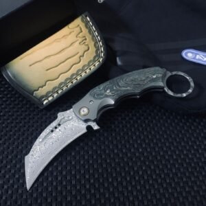 Coltello karambit damascato Steel pieghevole Claw coltello