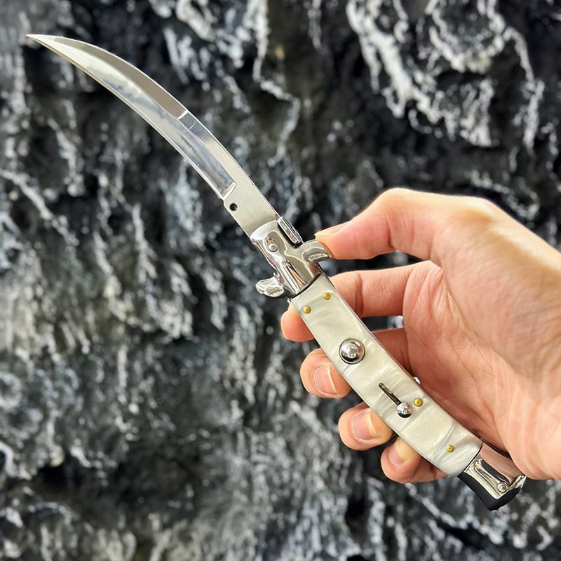 9 pollici bianco shell resin curved lama coltello a scatto stiletto coltello a scatto 1 9 pollici bianco shell resin curved lama coltello a scatto stiletto coltello a scatto