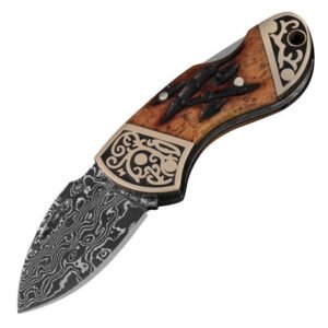 Damascato coltello pieghevole carved copper head mini keychain home multifunctional