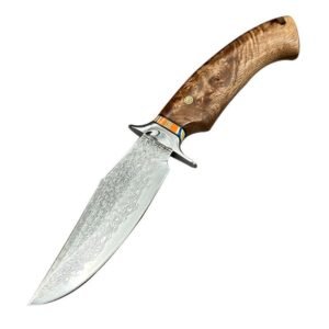 Maple Leaf Outdoor damascato Steel Straight coltello Handmade Camping Equipment