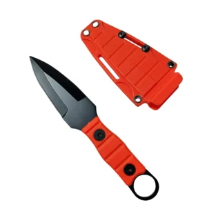 Outdoor straight coltello, alta durezza, sharpness, tattico piccolo straight coltello, with K sheath A-4 nero/arancione manico