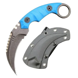 Coltello karambit D2 Steel + Nylon Fiberglass manico Outdoor Claw coltello With Kydex Sheath Edc-blu