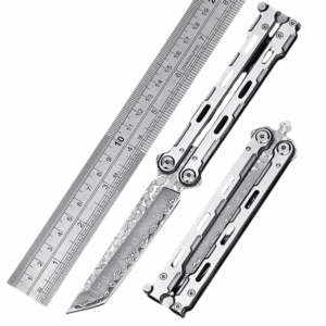 Damascato Balisong All Steel Training coltello Unsharpened